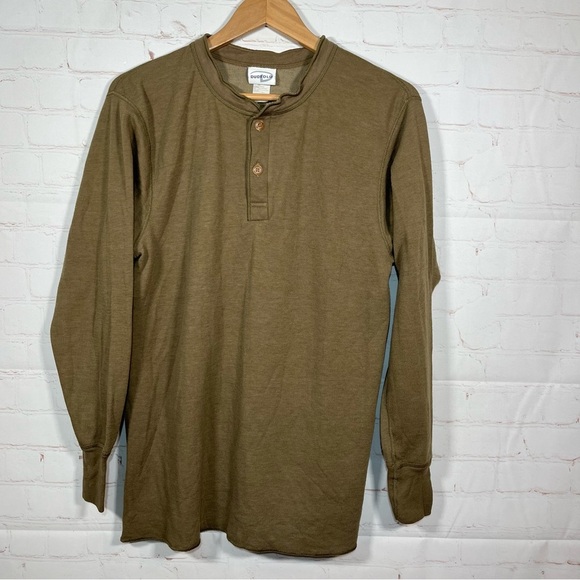 Vintage Duofold Henley Shirt Mens Large Green Wool Blend Baselayer Pullover - Picture 1 of 12